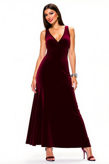Burgundy A-Line Velvet Holiday Dress
